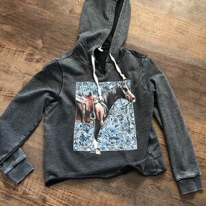 Gray Hoodie with Horse Print